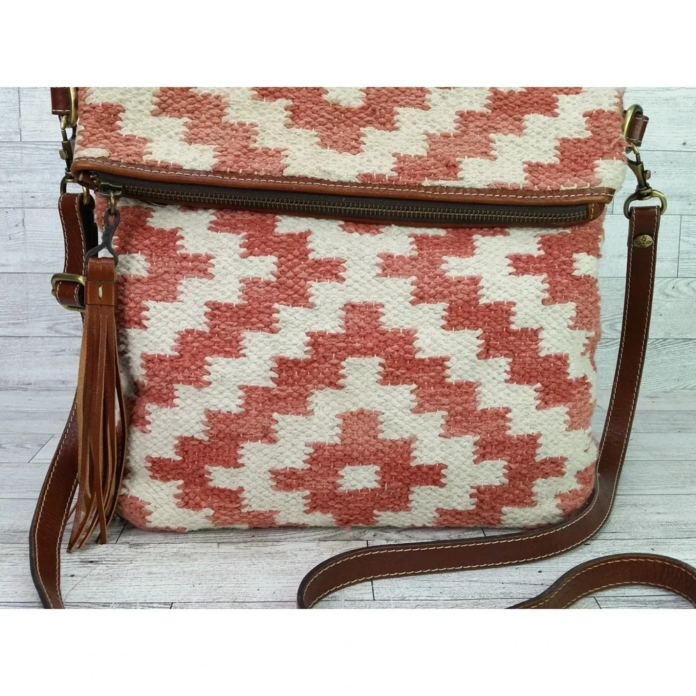 Patricia Nash Woven Casoli Convertible Shoulder Backpack Leather Carpet Bag